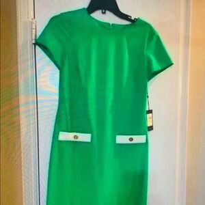 Elegant Green Dress with White Accents